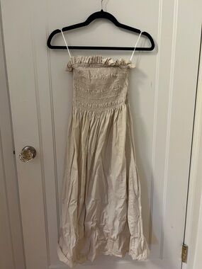 H&M Cream Smocked Strapless Maxi Dress with Ruffle Trim